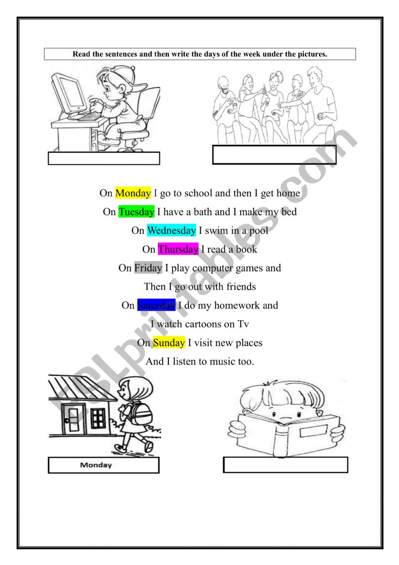 Days of the week  worksheet