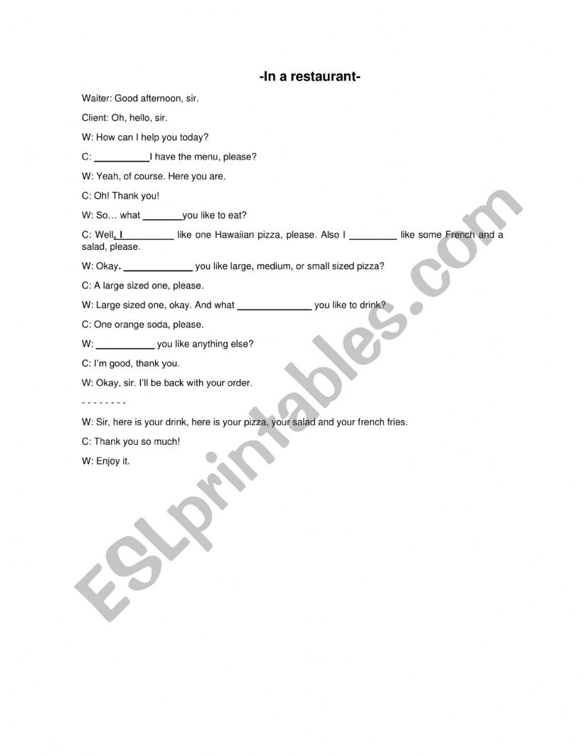 Conversations with would worksheet