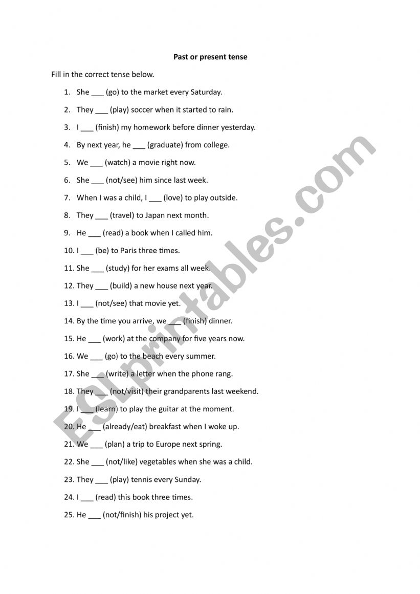 Past or Present Tense worksheet