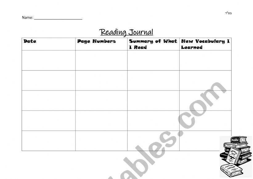 Reading Diary Chart for Book Reports