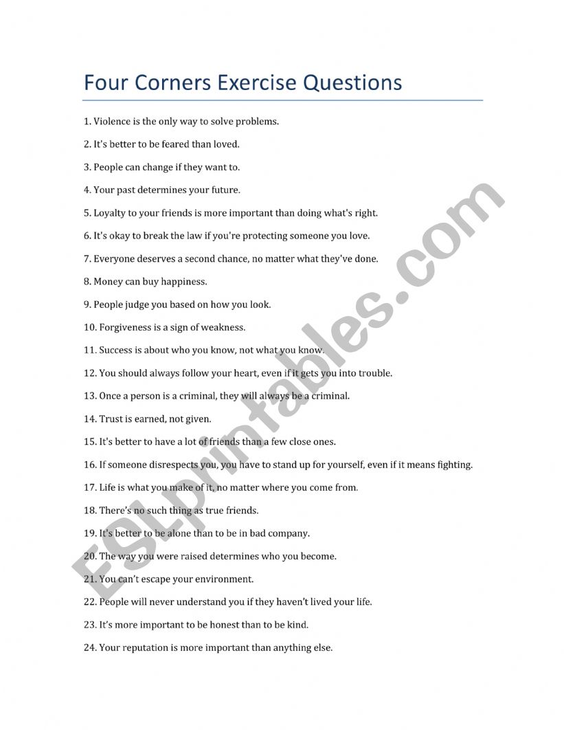 Four Corners exercise worksheet