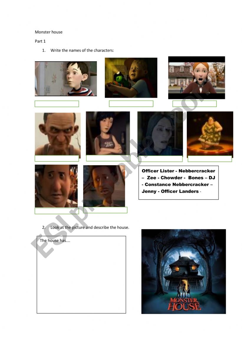 Monster House movie worksheet worksheet