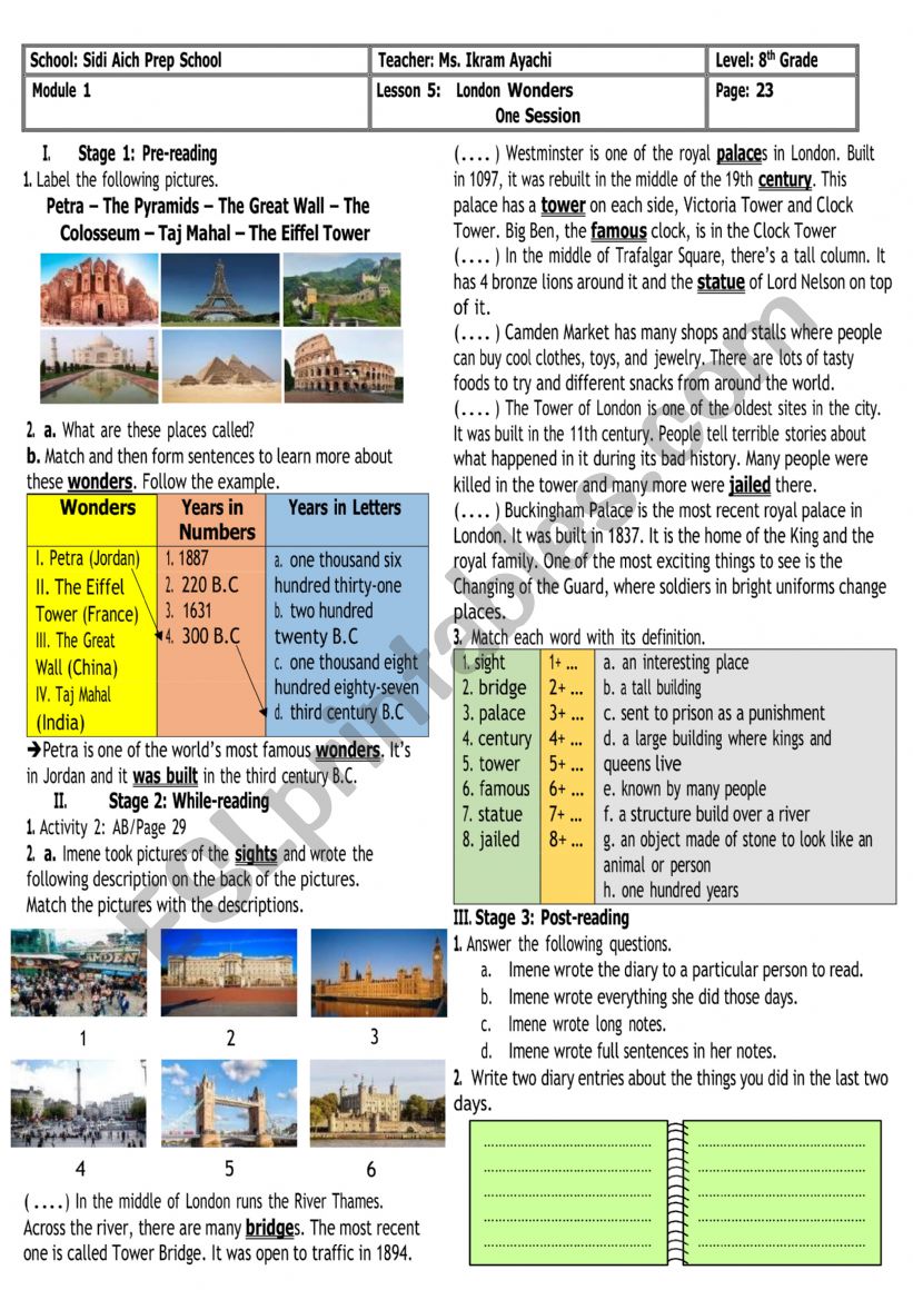 8th Grade - Module 1 - Lesson n� 5 - London Wonders + Group Session