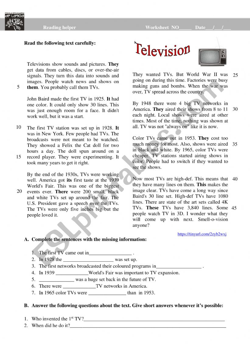 Television worksheet