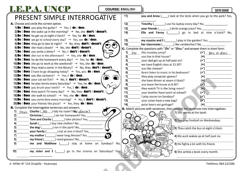 PRESENT SIMPLE INTERROGATIVE worksheet