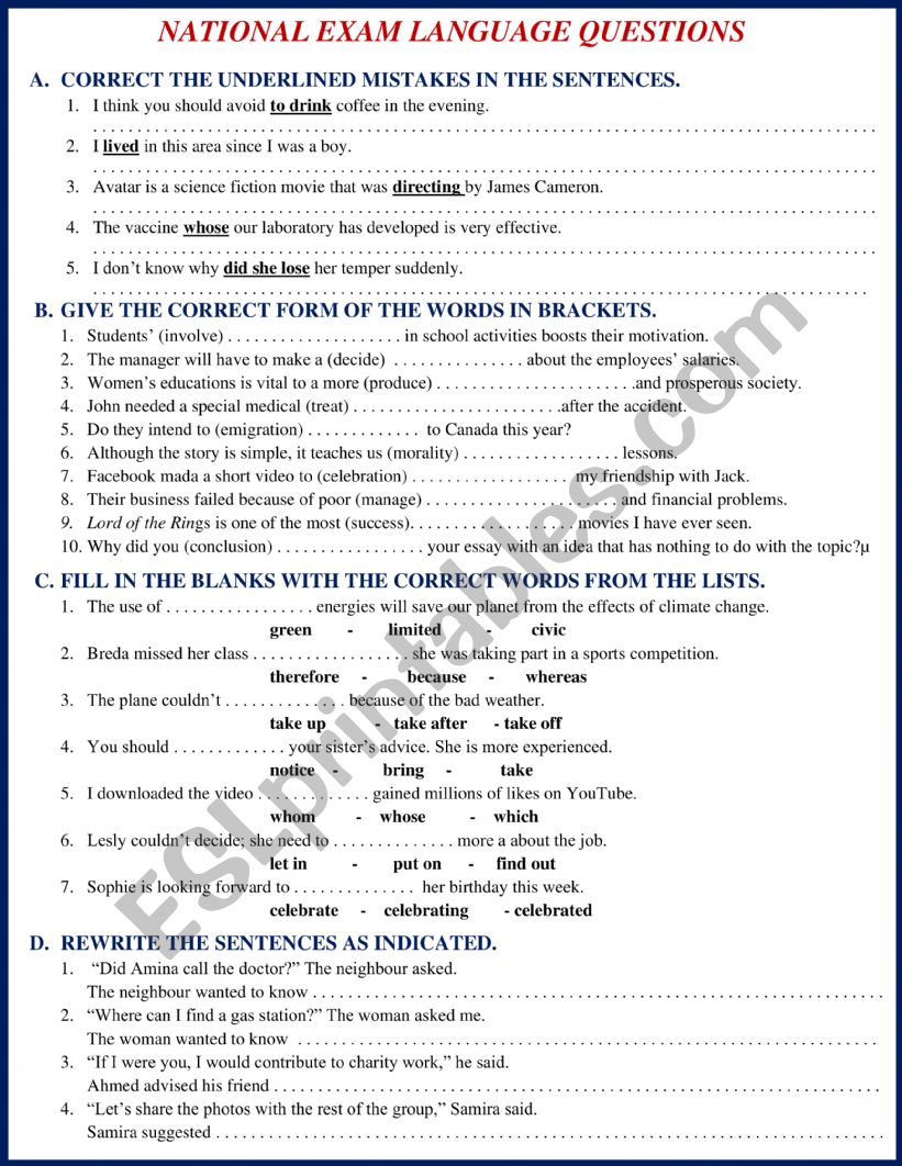 2 bac national exam practice  worksheet