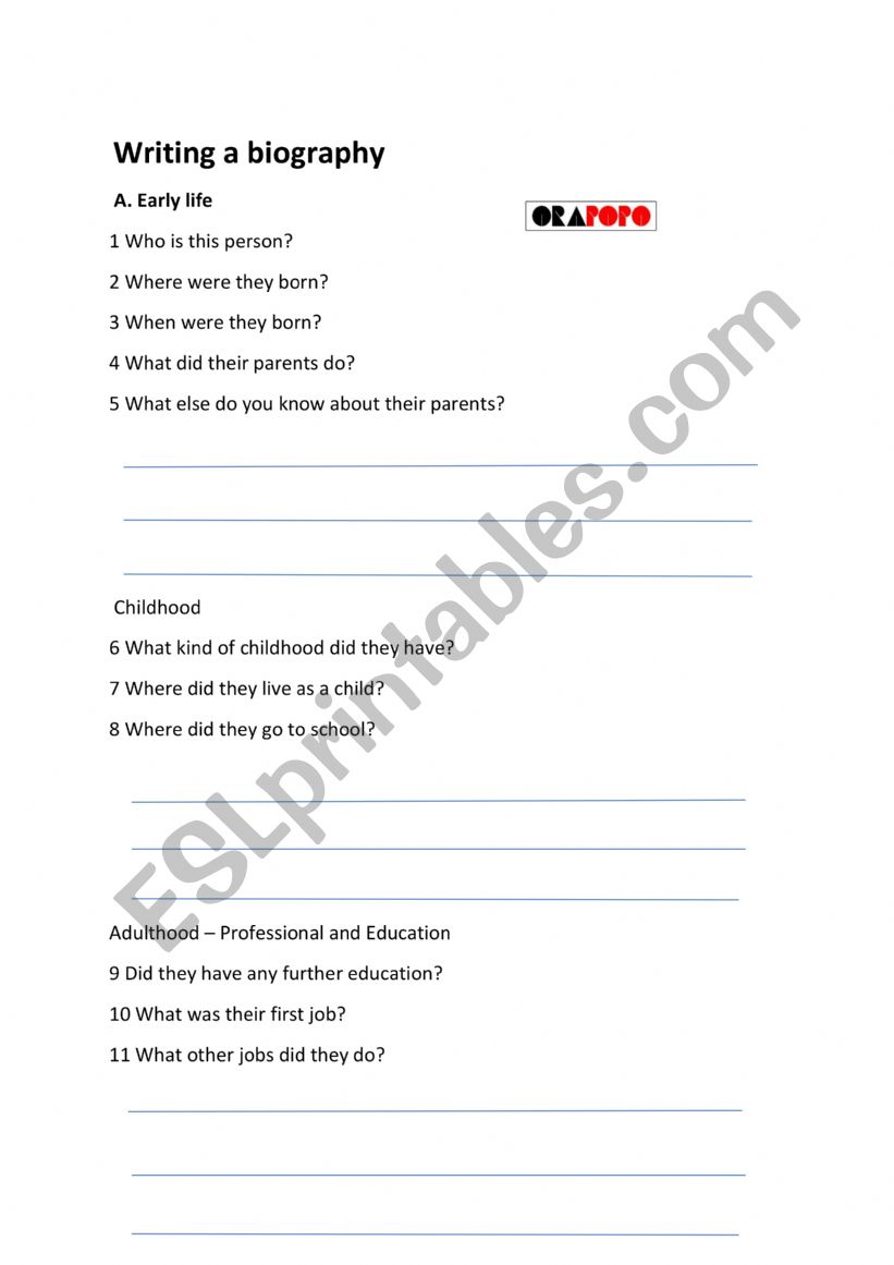 Writing a biography worksheet