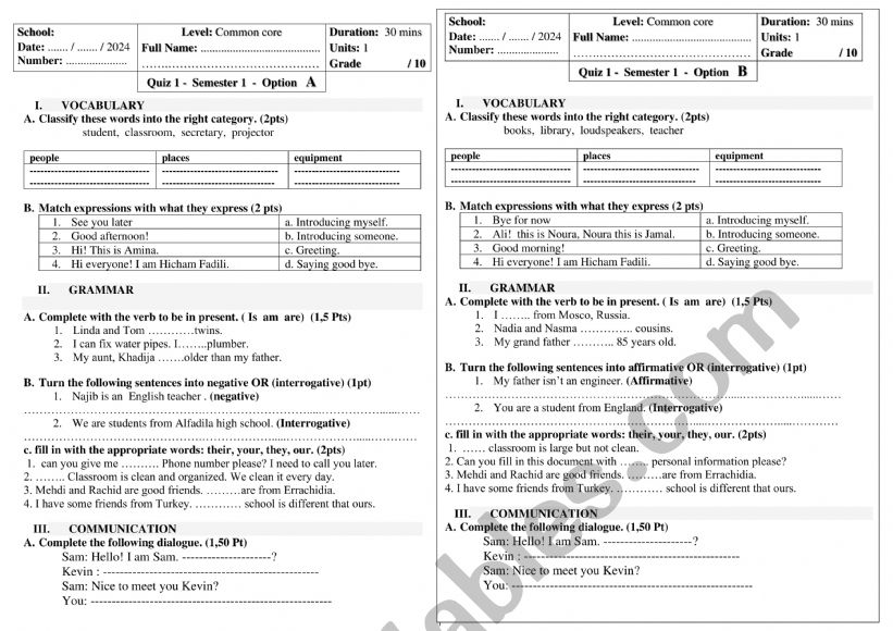 quiz common core  worksheet