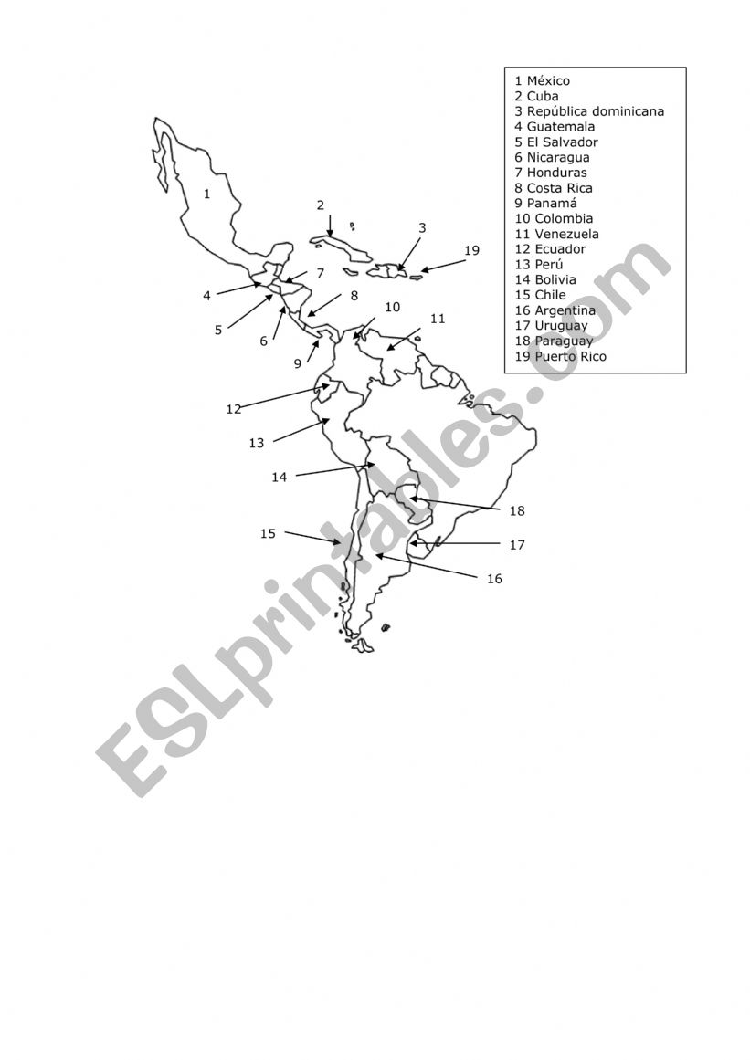 paises lationamericanos worksheet