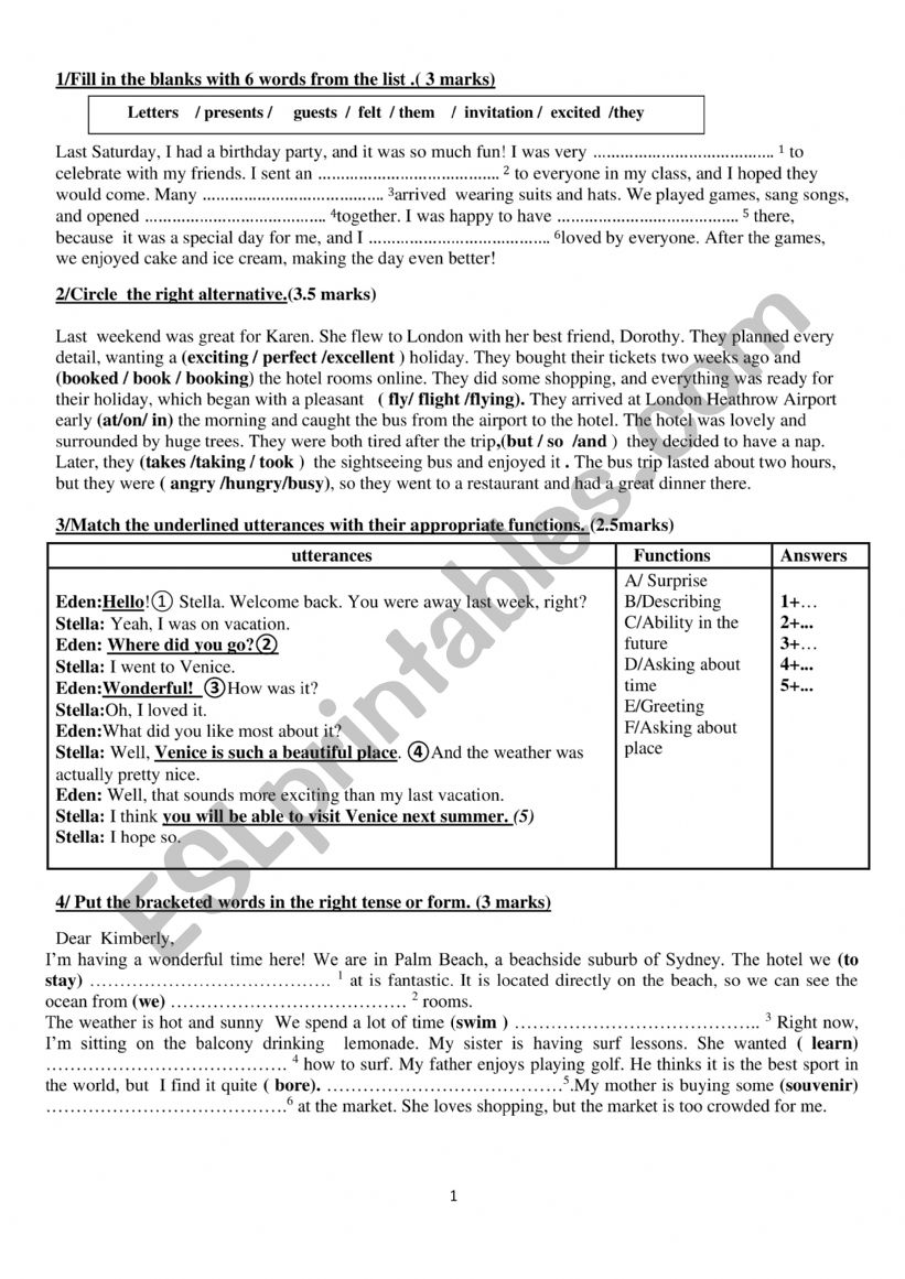 Mid test n 1 8th form worksheet