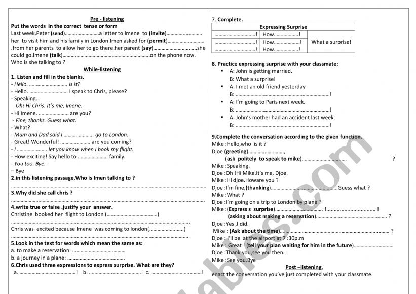 PREPARING FOR THE TRIP  worksheet