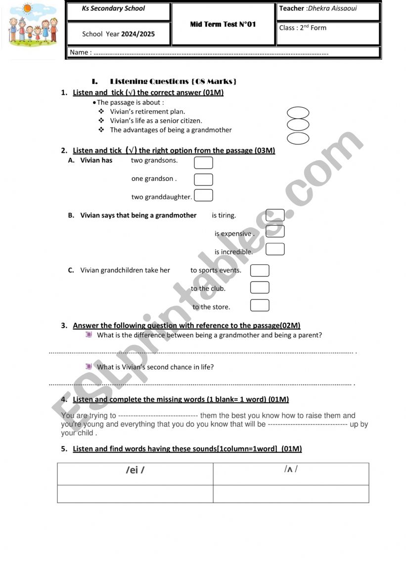 Mid term test n1 2nd form arts