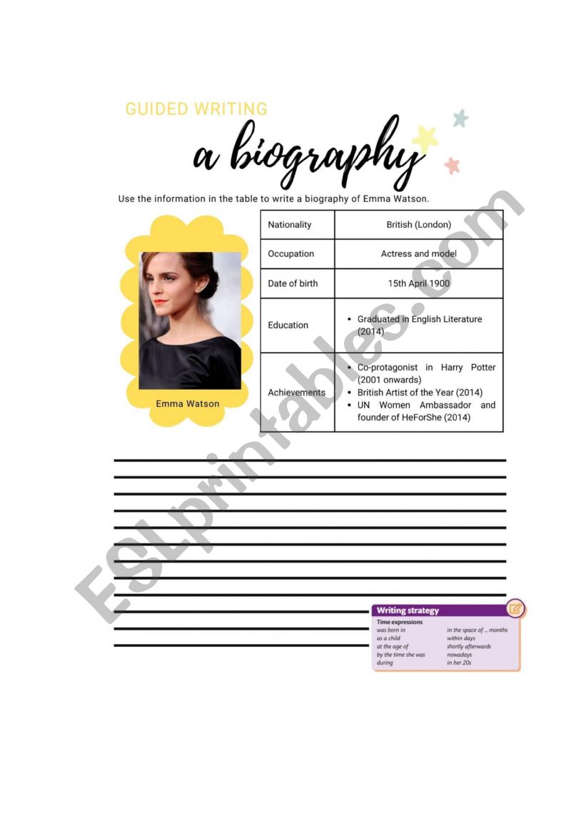 Guided Writing - Emma Watson worksheet