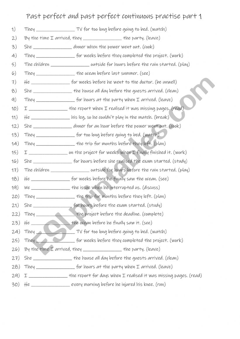 B1-B2 Past perfect and past perfect continuous practise Part 1