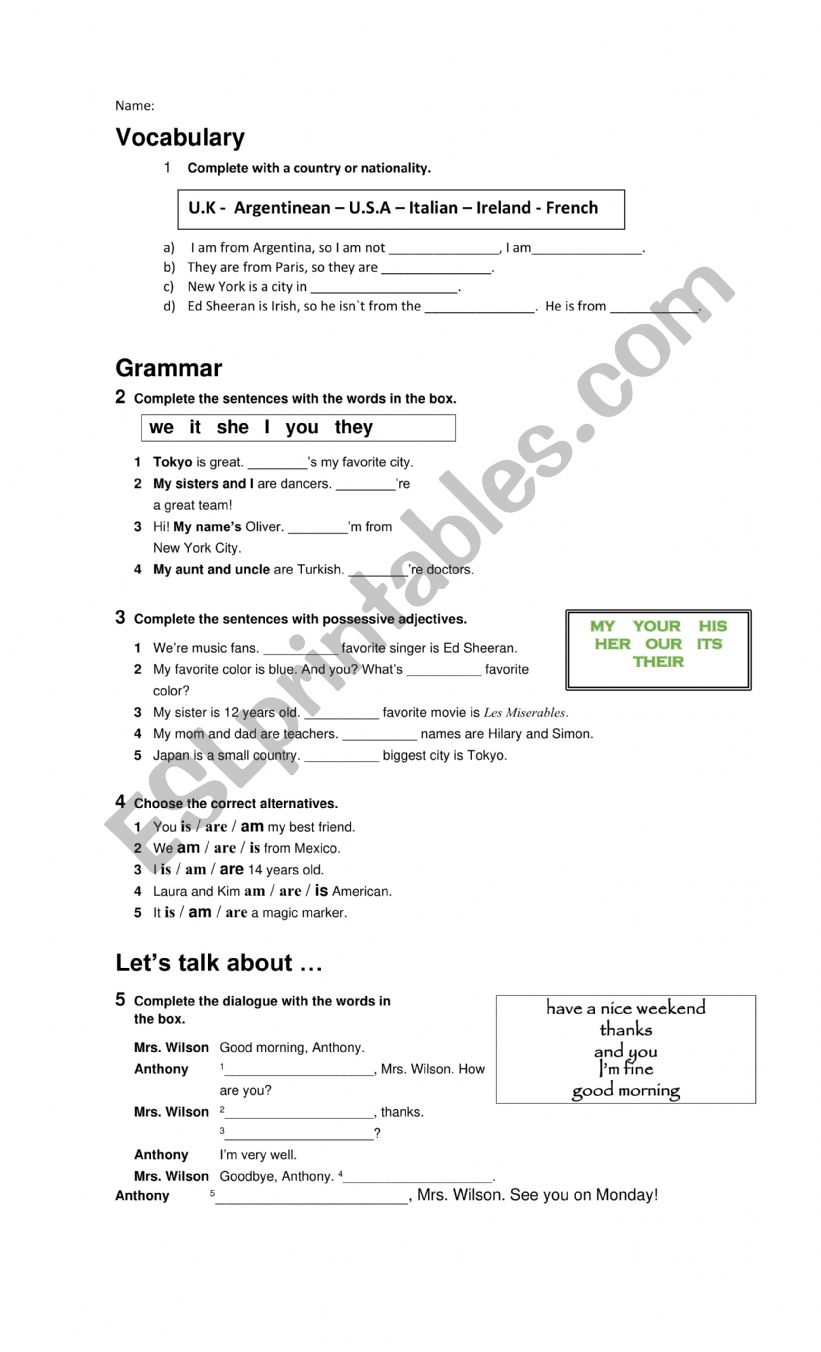 Elementary level test worksheet