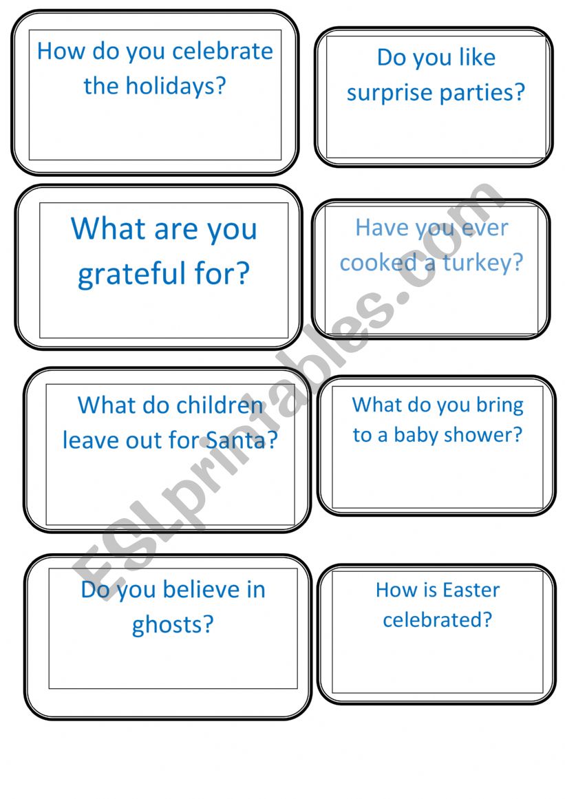 Speaking cards worksheet