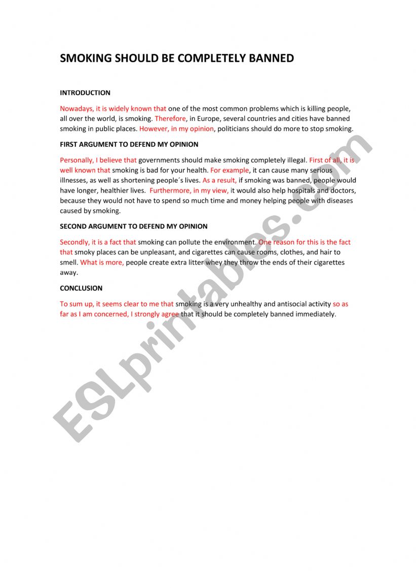 Opinion Essay Framework worksheet