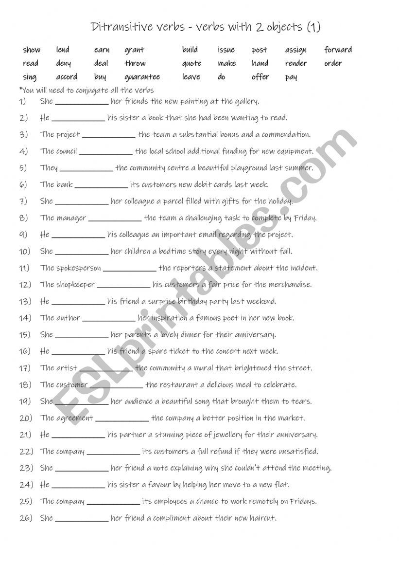 B1-B2 Ditransitive verbs - verbs with 2 objects (1)