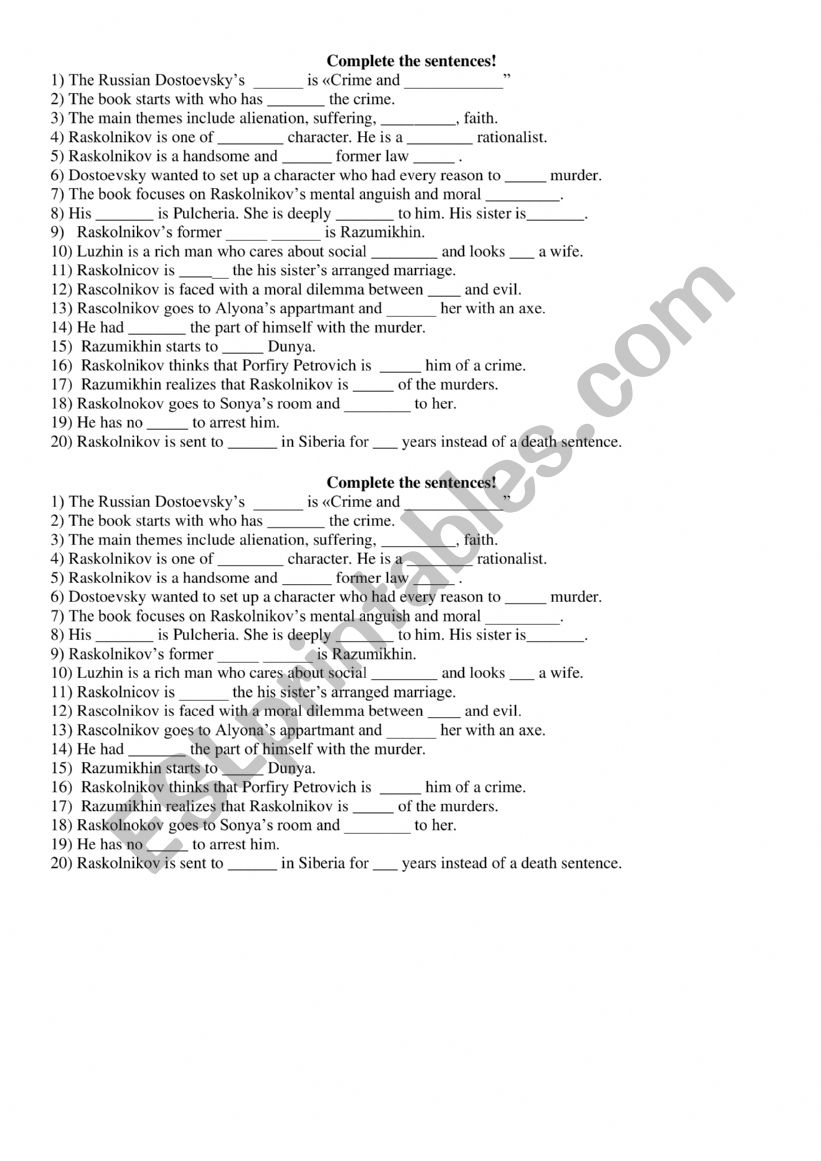 Crime and Punishment worksheet