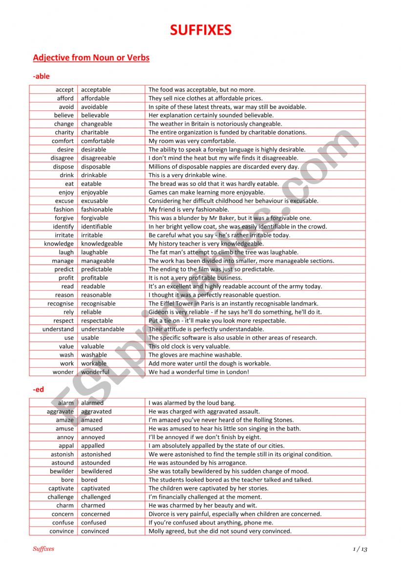 Suffixes worksheet