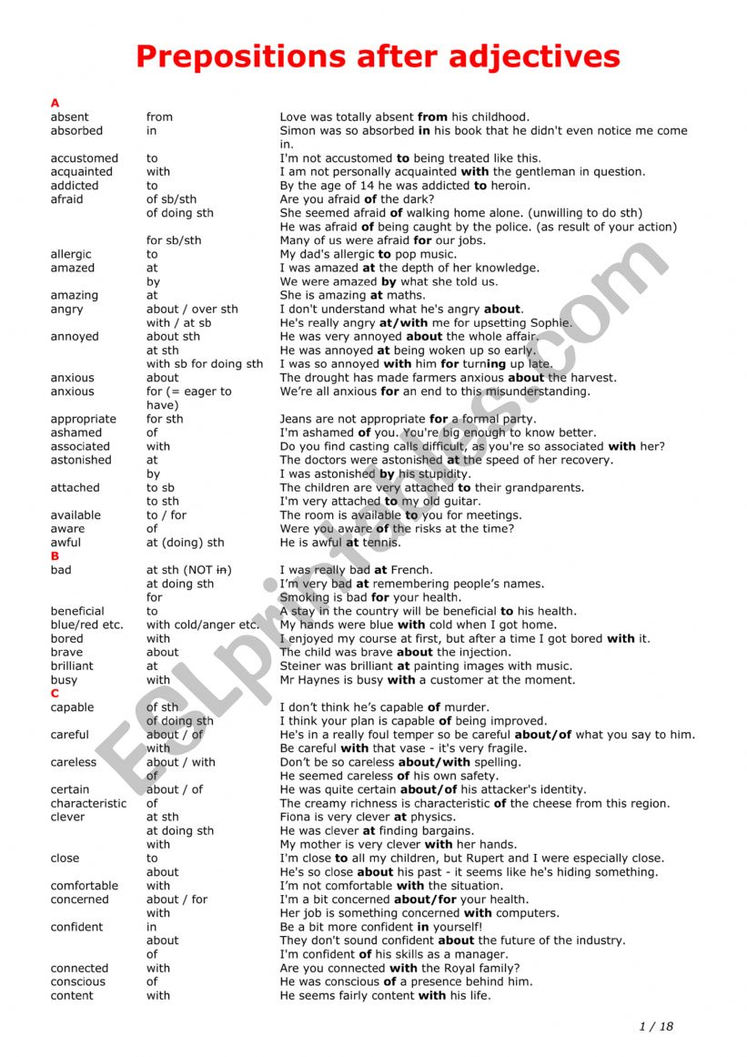 Prepositions after... worksheet