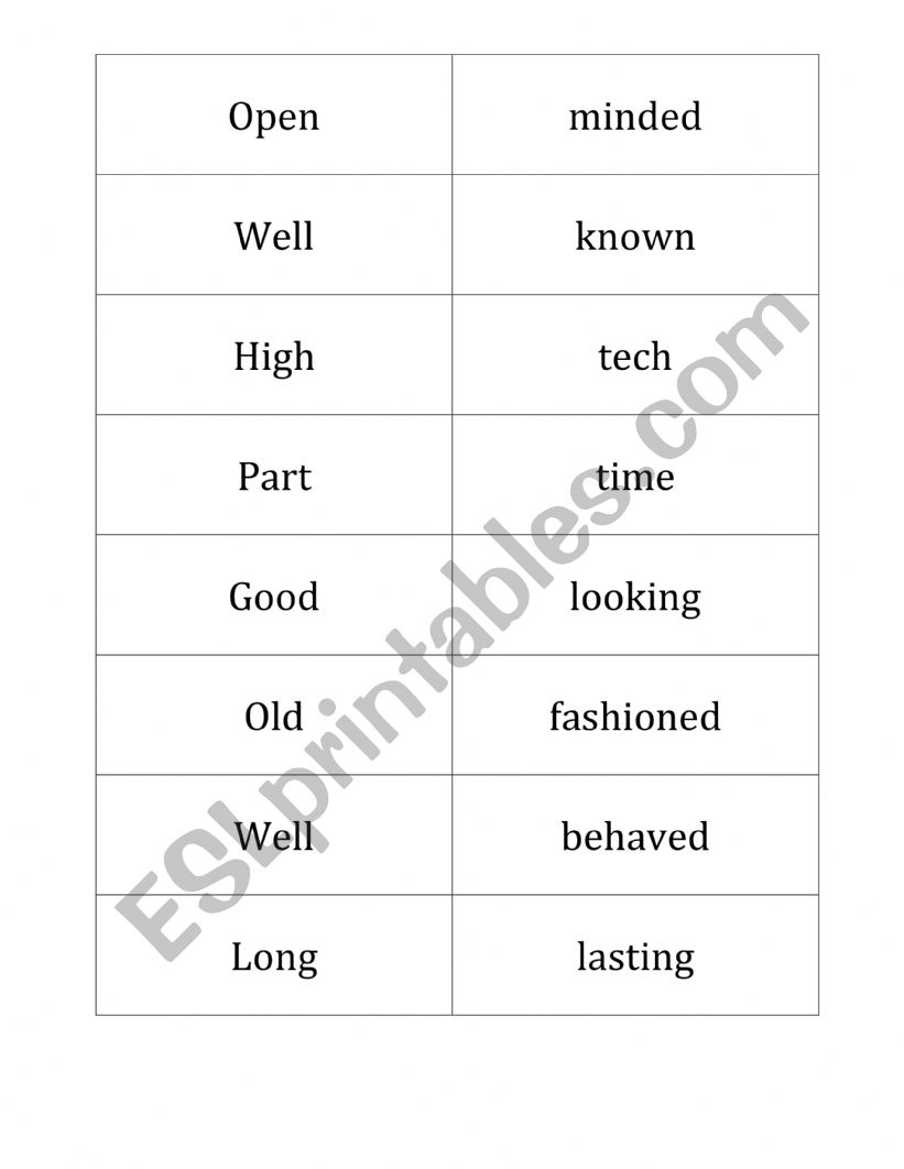 Compound Adjectives Memory Game