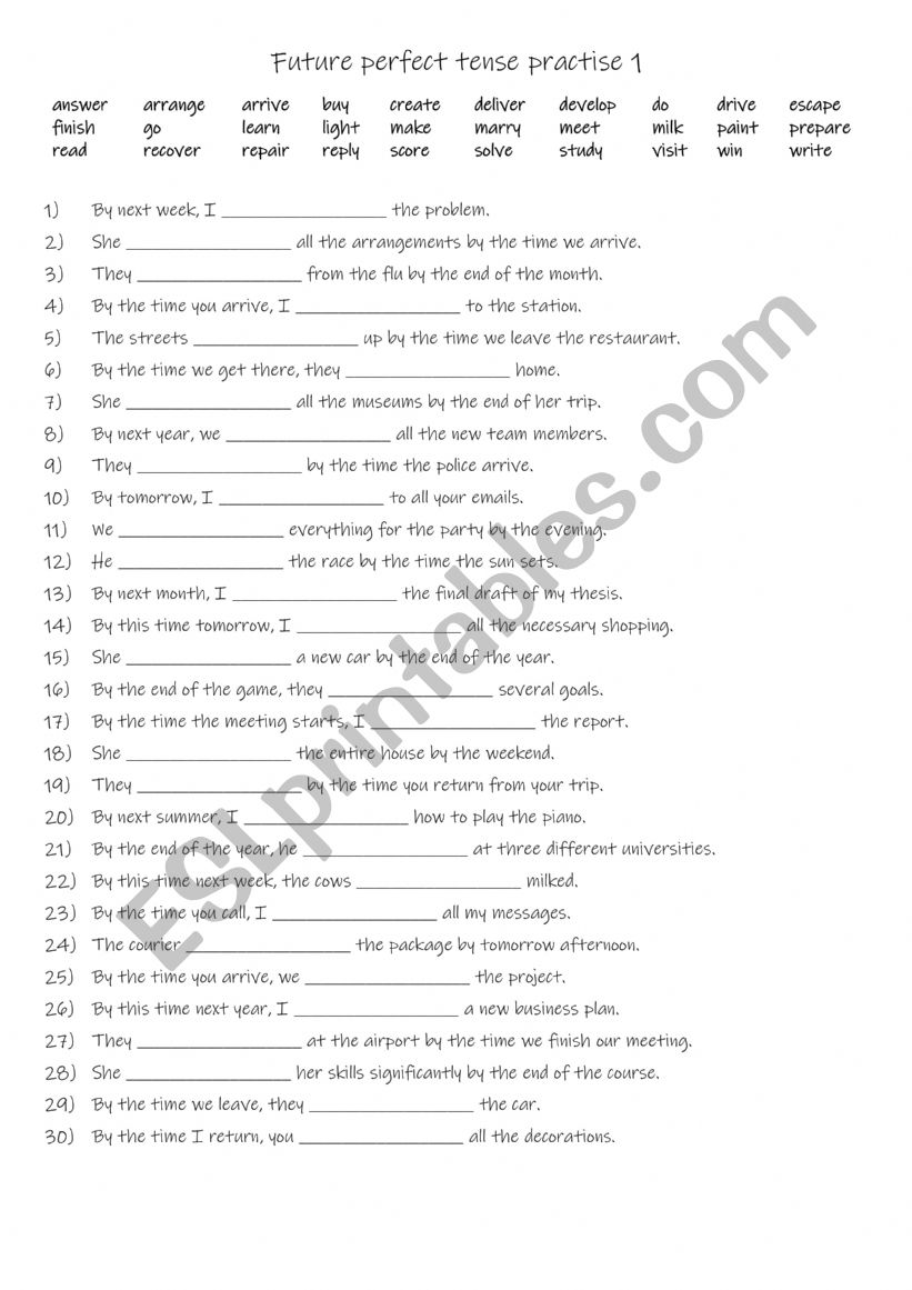 B1 Future perfect tense practise 1