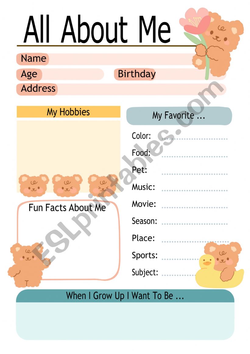 ALL ABOUT ME PART 5 worksheet