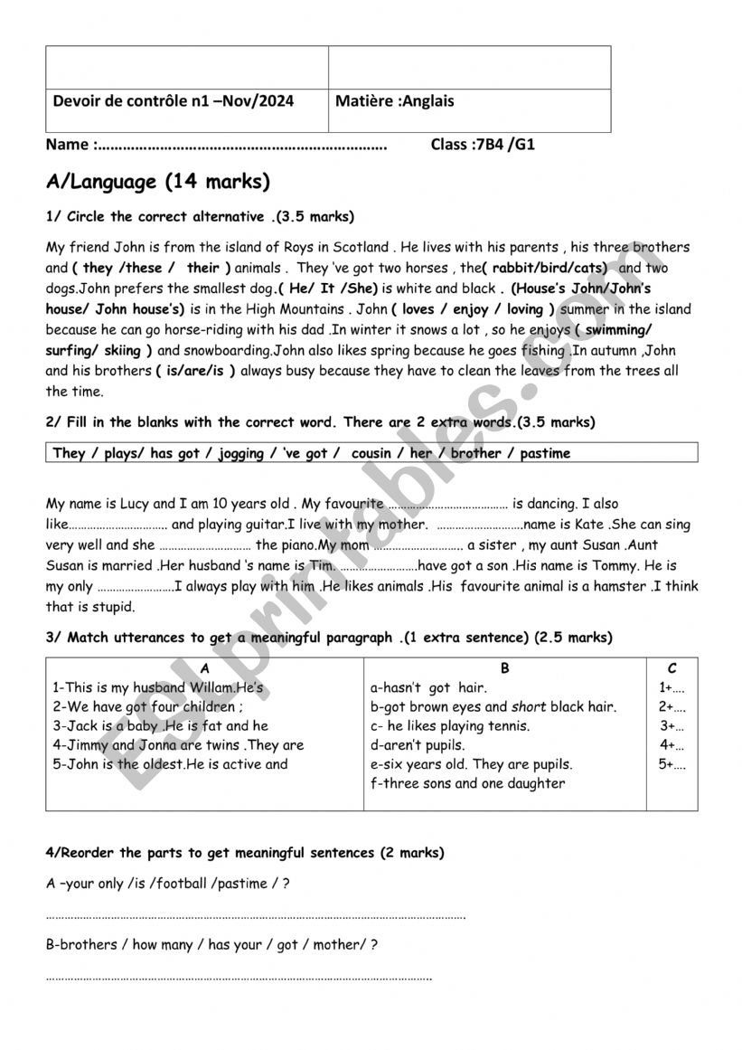 mid -term test 1 7 th worksheet