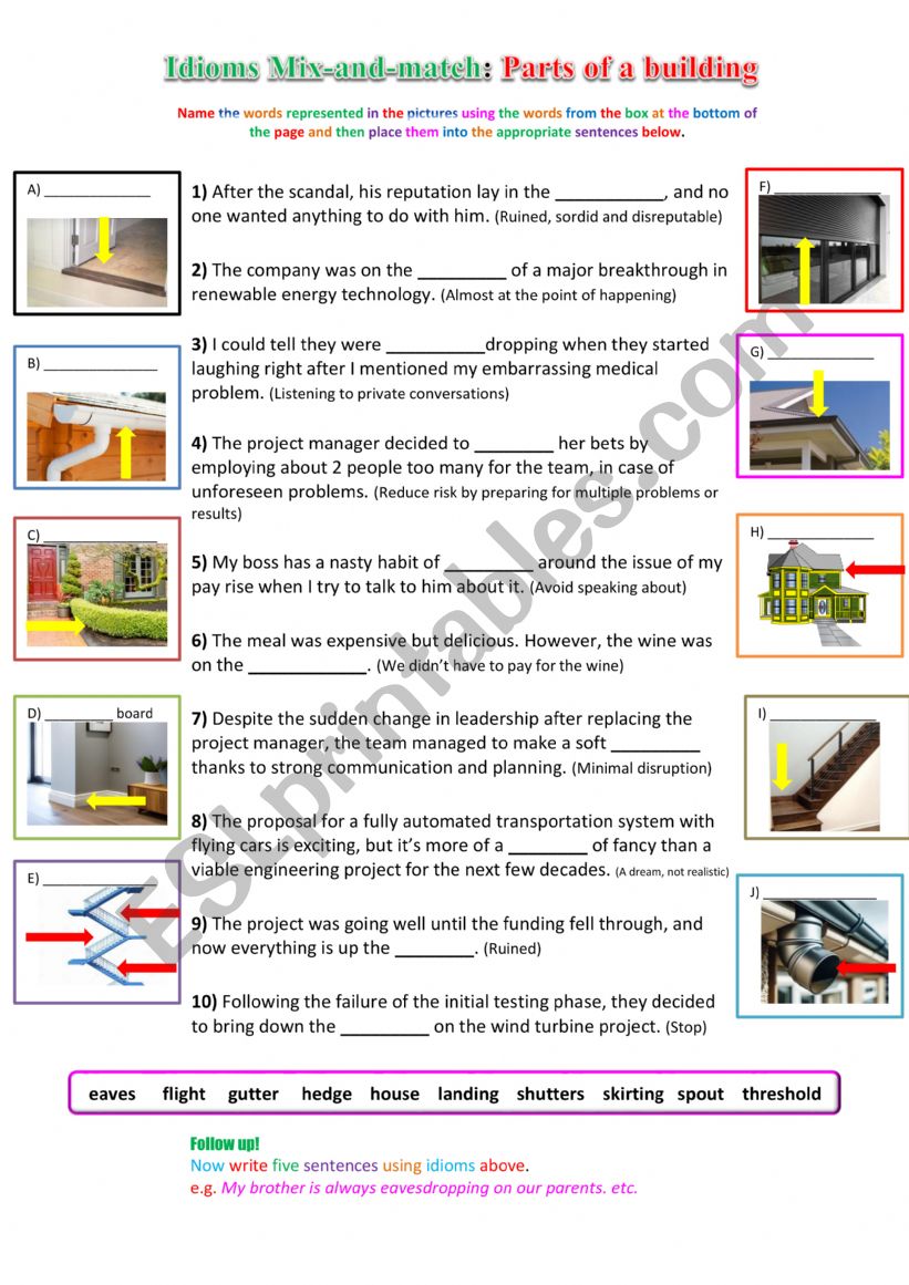 Parts of a building idioms with pictures 