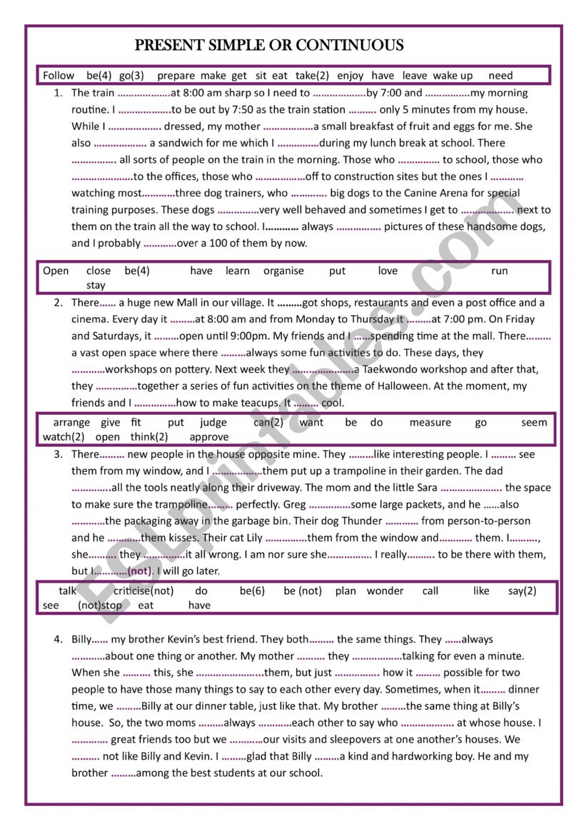 PRESENT SIMPLE OR CONTINUOUS worksheet