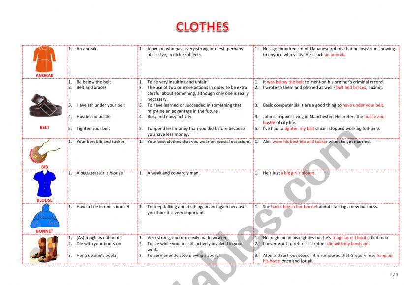 Clothes Idioms worksheet