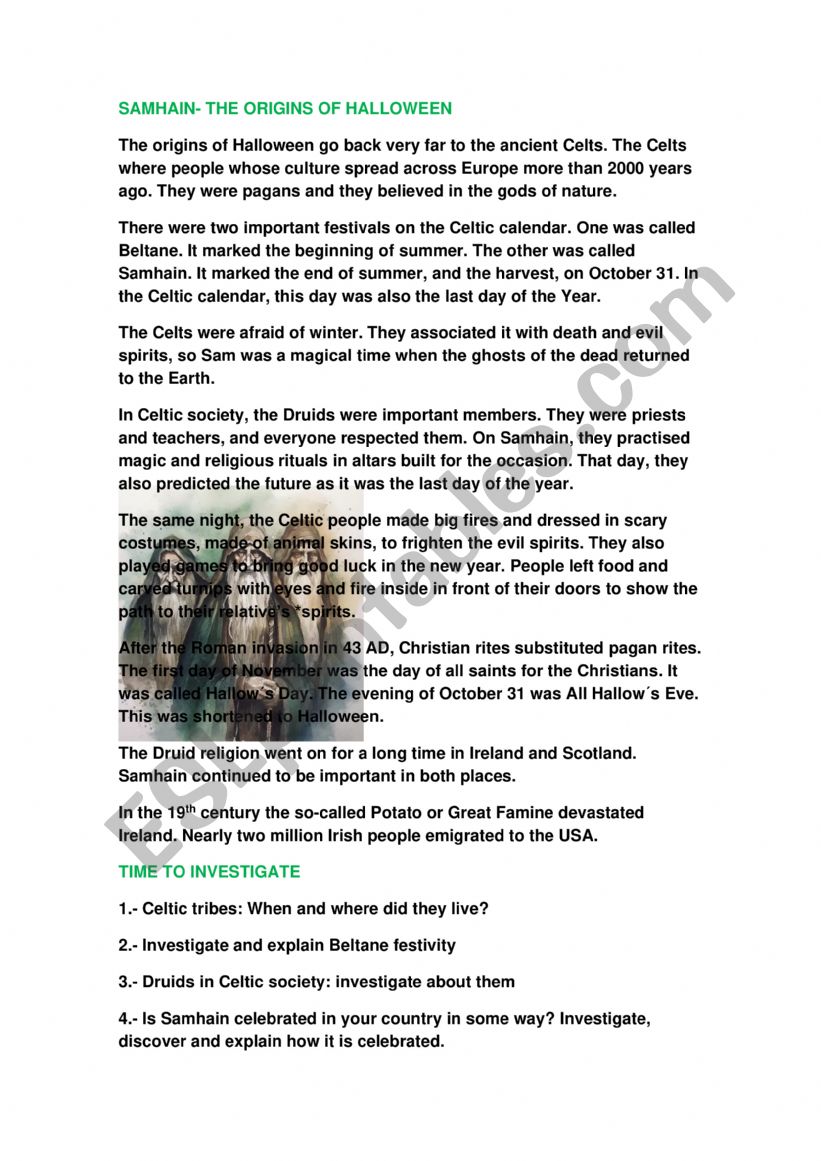 SAMHAIN- CELTIC TRADITION worksheet