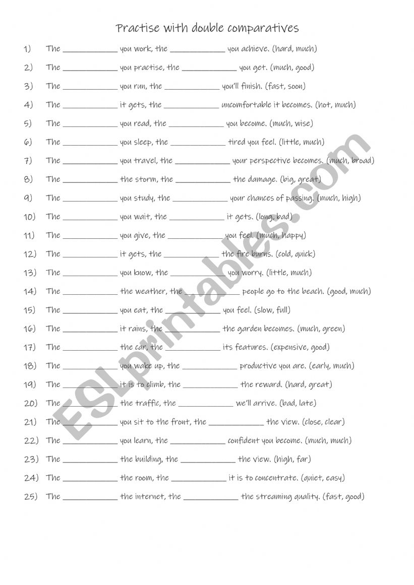 A2+-B1 Double comparatives worksheet