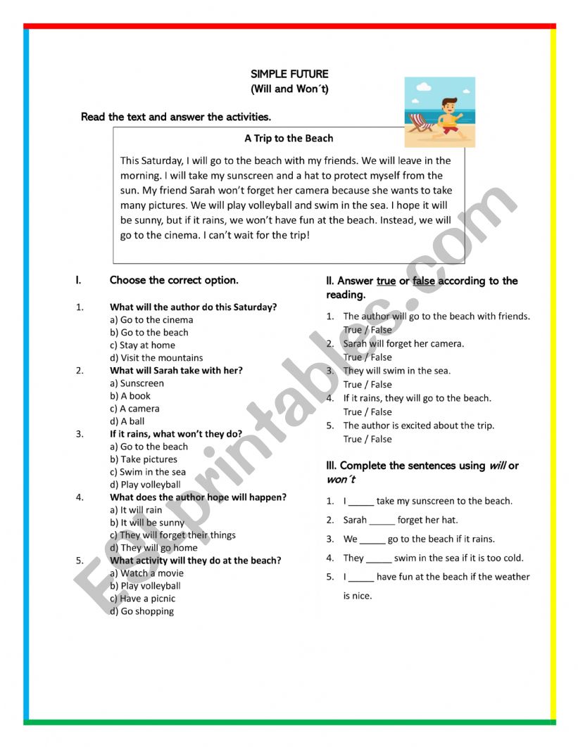 WILL AND WONT ACTIVITIES worksheet