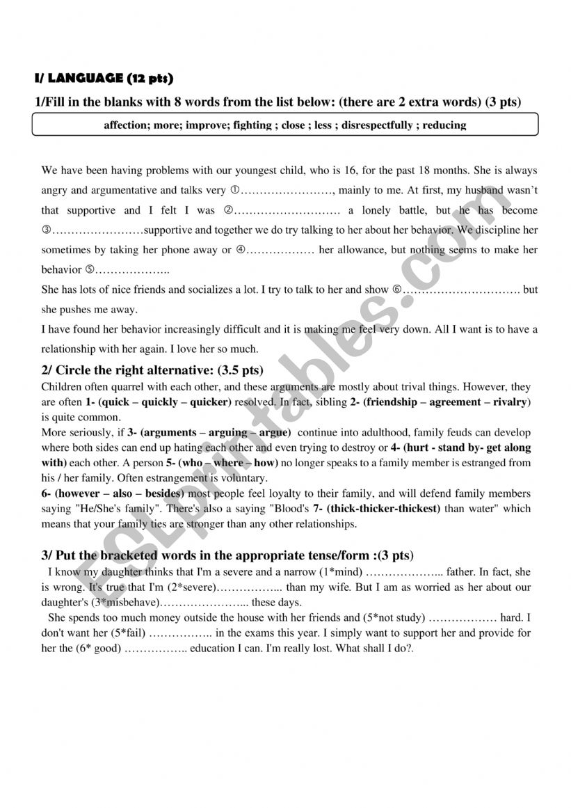 MID TERM TEST 1 9th form worksheet