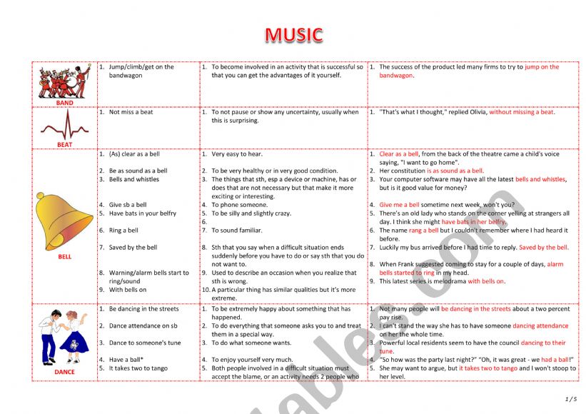 Music Idioms worksheet