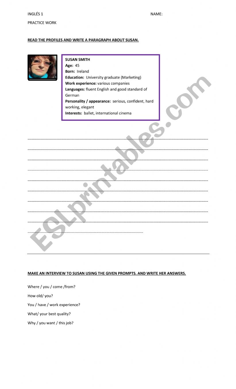 personal information worksheet