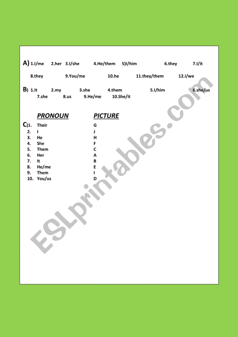 SUBJECT & OBJECT PRONOUNS worksheet