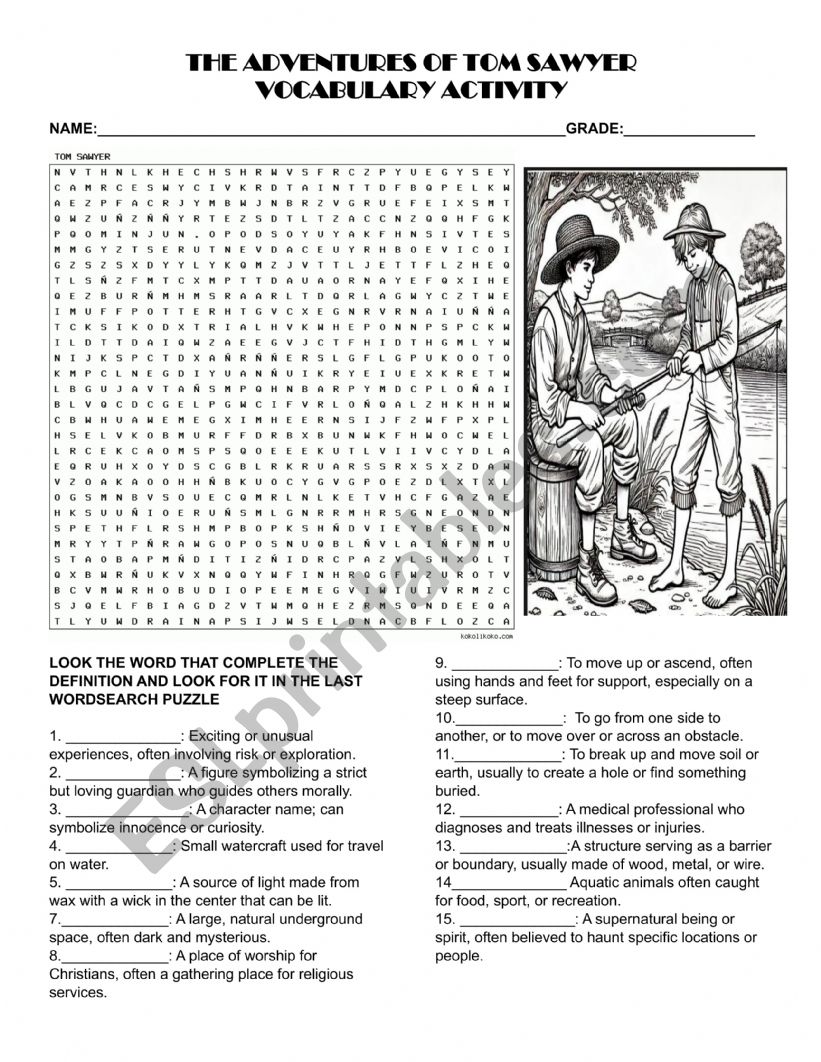 TOM SAWYER VOCABULARY worksheet