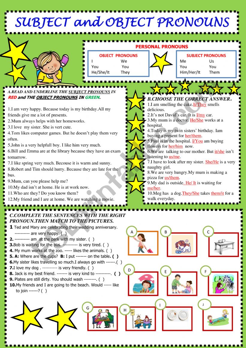 SUBJECT & OBJECT PRONOUNS worksheet