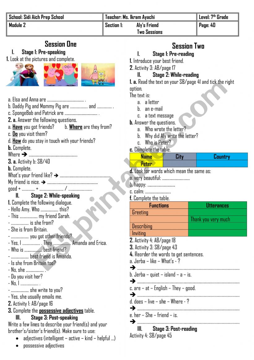 7th Grade - Module 2 - Section 1 - Aly�s Friend + Group Session