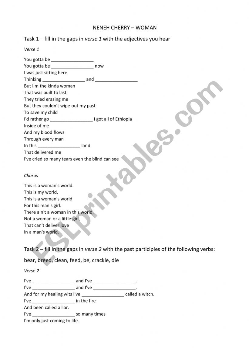 Neneh Cherry - Woman worksheet