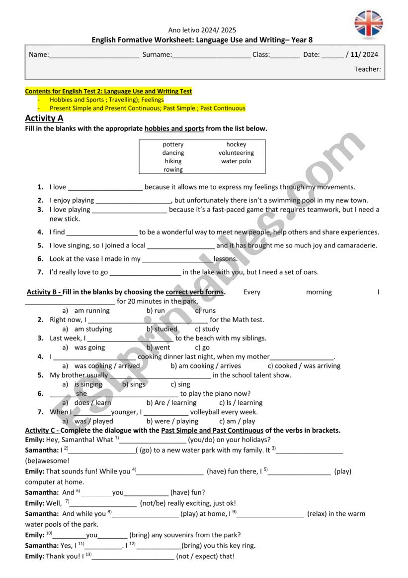 Hobbies, Travelling and Verb Tenses