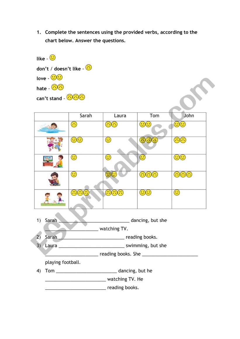 LIKE, LOVE, HATE, ETC. worksheet