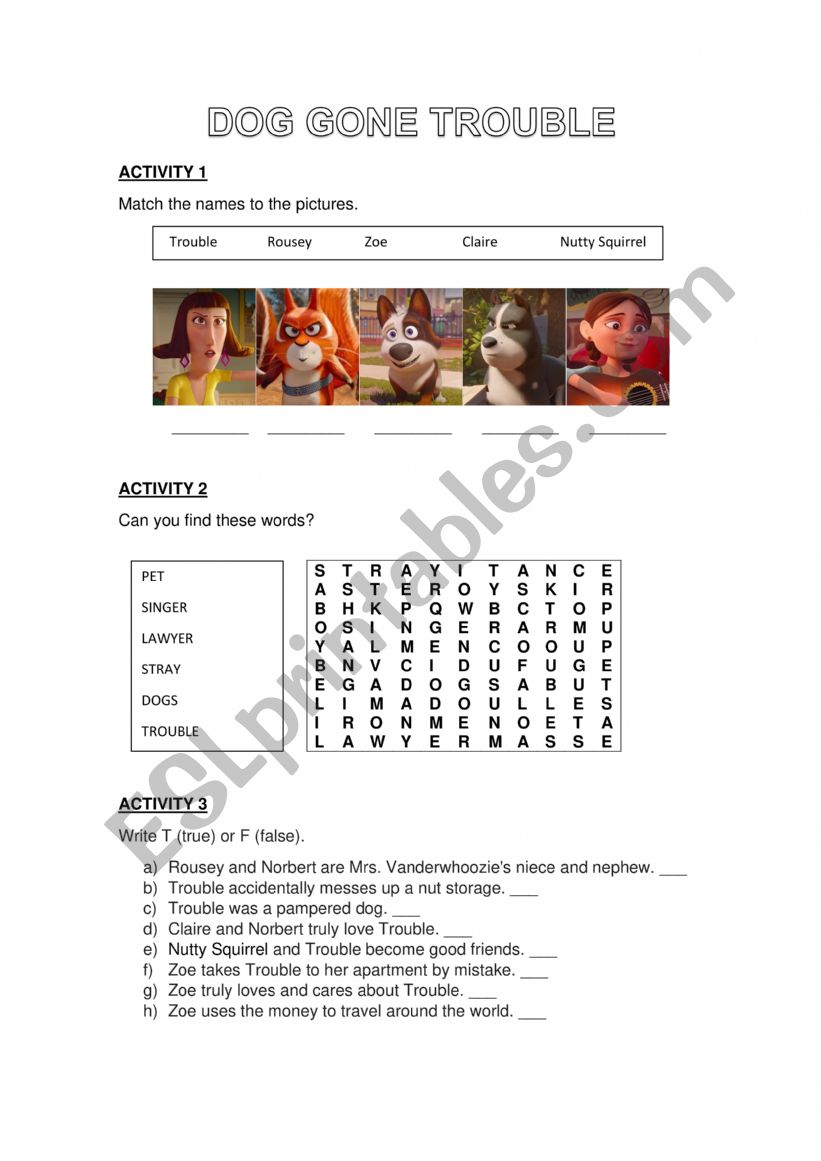 Dog gone trouble worksheet