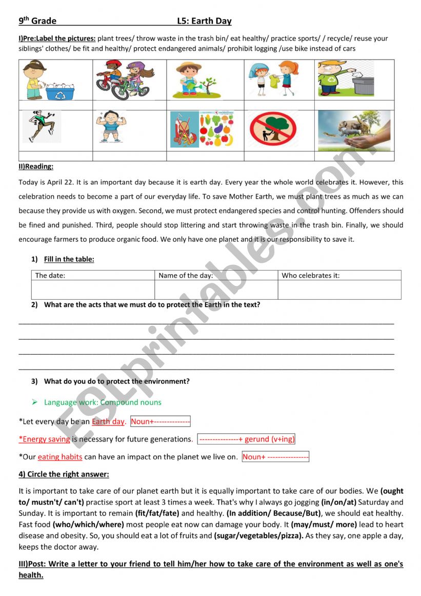 Let everyday be an Earth day worksheet