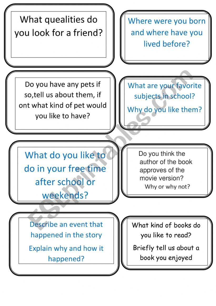 Speaking cardsd worksheet