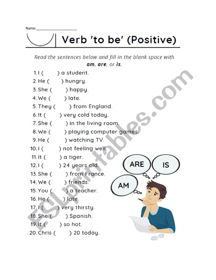 To be  verb positive worksheet