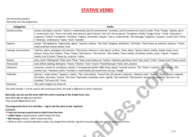 Stative Verbs worksheet